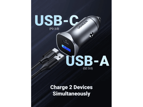 UGREEN 24W USB C Car Charger with PD & QC 3.0 Dual Ports – 30780 (2)
