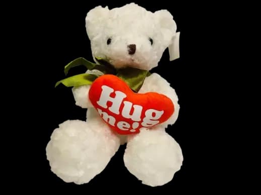 Cute White Teddy Bear With A Red Hug Me Heart