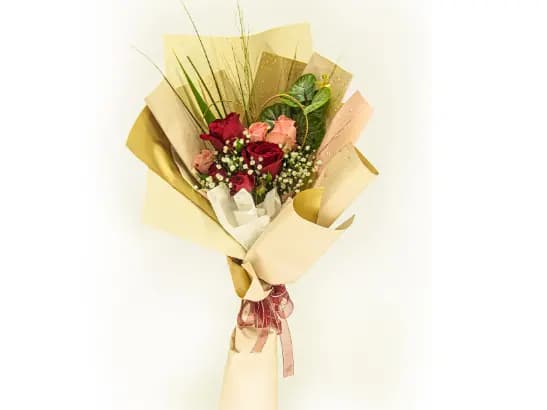 Red & Pink 7 Roses Bouquet  - MF250