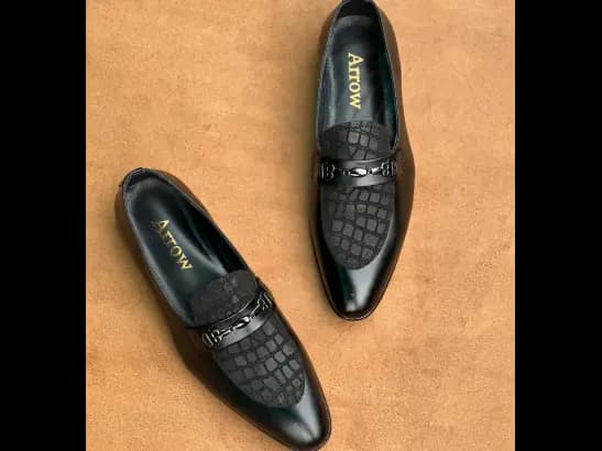 Men’s Jet Black Cow Leather Croc Loafer (2)