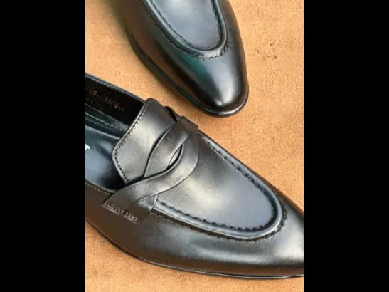 Men’s Jet Black Cow Leather Penny Strap Loafer (4)
