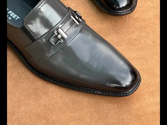 Men’s High-Gloss Gray (Black Shaded) Cow Leather Slip-on Shoe (3)