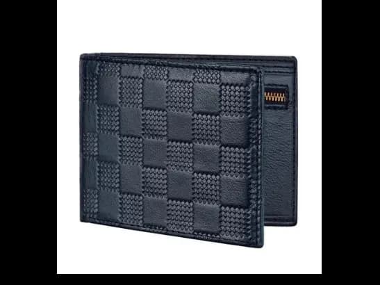 Checked Genuine Leather Bi-Fold Wallet (3)