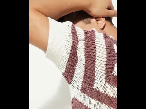 URB_N Men Striped Knit Oversized Polo T-Shirt (4)