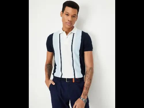 Men Colourblock Slim Fit Polo T-Shirt