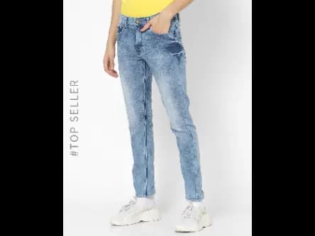 Men Heavily Washed Slim Fit Jeans
