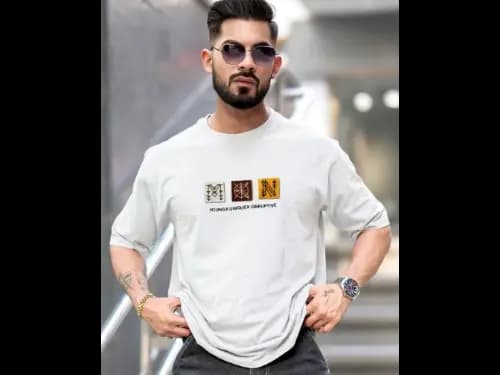 Men Typographic Print Oversized Fit Round-Neck T-Shirt