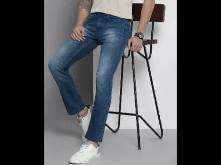 Heavily Washed Straight Fit Jeans