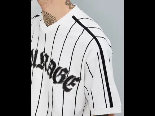 Men Striped Oversized Fit V-Neck T-Shirt (2)