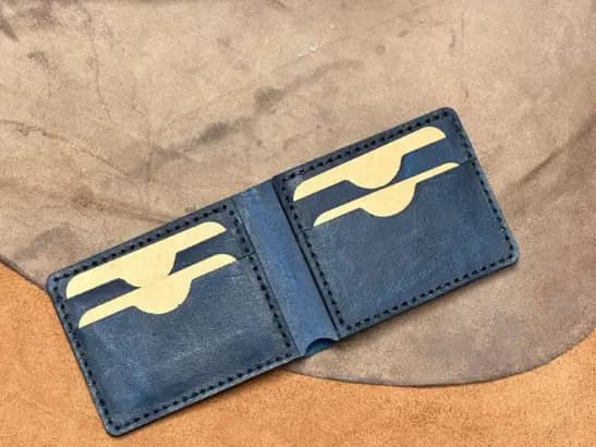 Pure Cow Oil Pull-up Leather Deep-Blue Bi-Fold Wallet (3)