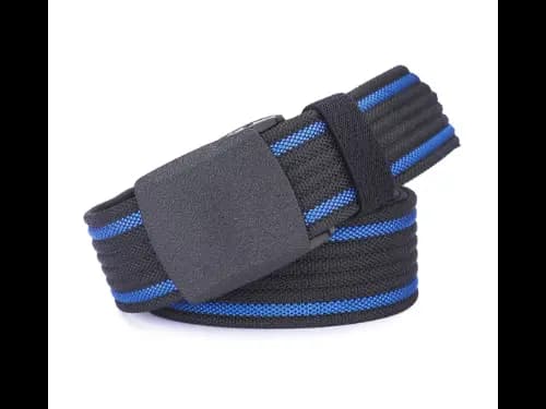 Men Striped Webbed Wide Belt with Flap Buckle Closure