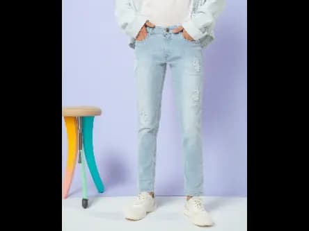 Men Washed Distressed Slim Fit Jeans