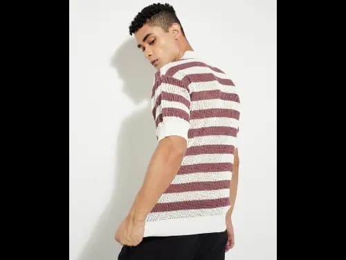 URB_N Men Striped Knit Oversized Polo T-Shirt (5)