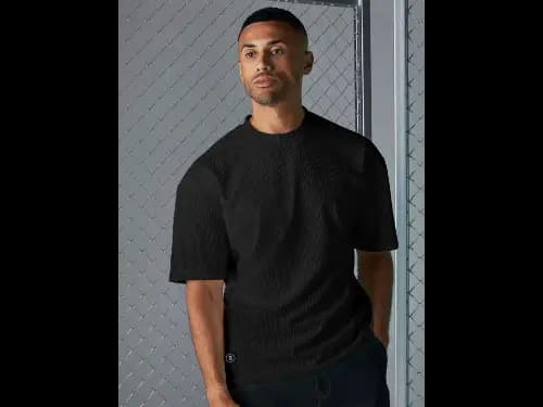 Textured Round Neck Seersucker Oversized T-shirt
