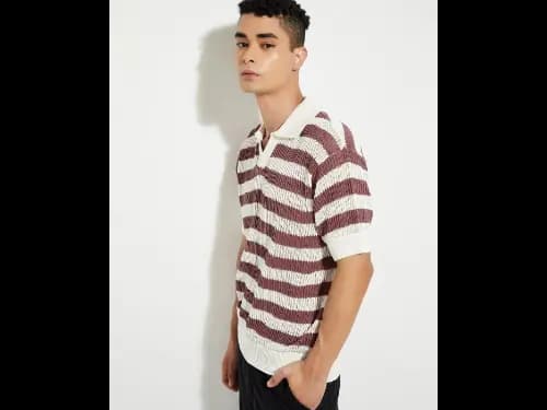 URB_N Men Striped Knit Oversized Polo T-Shirt (2)