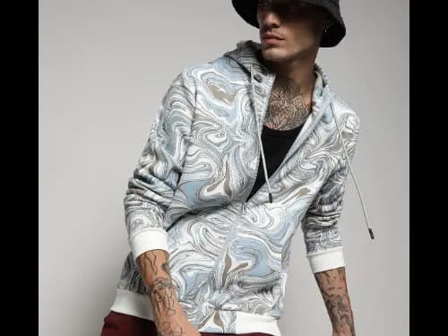 Men Printed Regular Fit Zip-Front Hoodie
