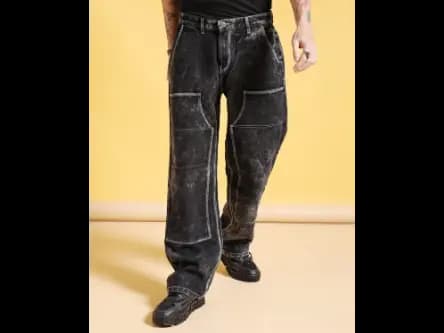Men Heavily Washed Baggy Fit Jeans