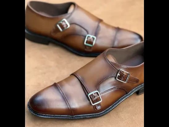 Men’s Two-Toned Tan Cow Leather Double Monk Strap Shoe (2)