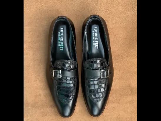 Men’s Jet Black Cow Leather Croc Strap Loafer