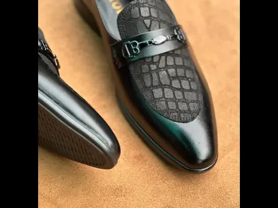 Men’s Jet Black Cow Leather Croc Loafer (3)