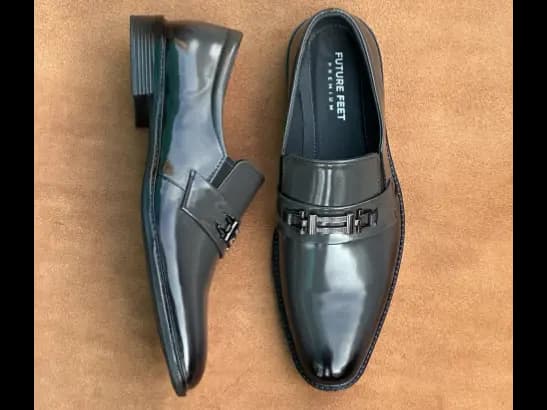Men’s High-Gloss Gray (Black Shaded) Cow Leather Slip-on Shoe (5)