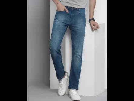 Heavily Washed Straight Fit Jeans