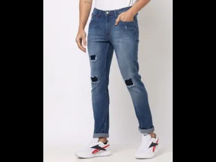 Lightly Washed Distressed Straight Fit Jeans