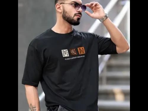 Men Typographic Print Oversized Fit Round-Neck T-Shirt