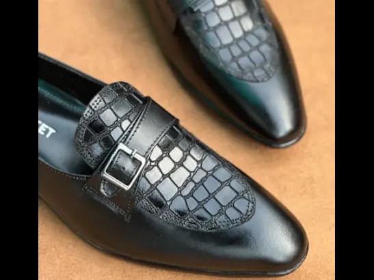 Men’s Jet Black Cow Leather Croc Strap Loafer (4)