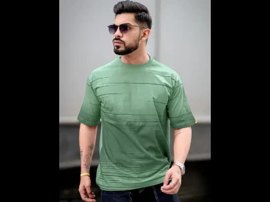 Men Abstract Printed Neck Cotton Oversized Tshirt