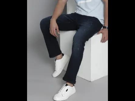 Lightly Washed Slim Fit Distressed Jeans