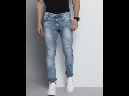 Acid-Wash Slim Fit Distressed Jeans