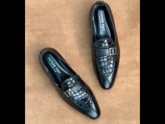 Men’s Jet Black Cow Leather Croc Strap Loafer (3)