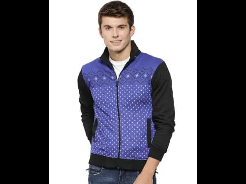 Graphic Print Zip-Front Sweatshirt with Insert Pockets