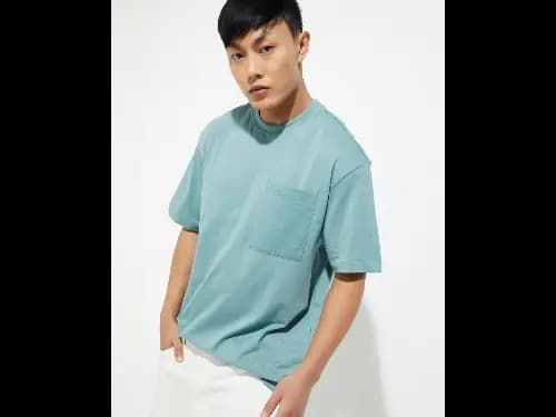 Men Oversized Crew-Neck T-Shirt with Patch Pocket