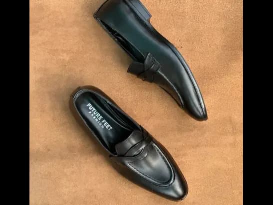 Men’s Jet Black Cow Leather Penny Strap Loafer (3)