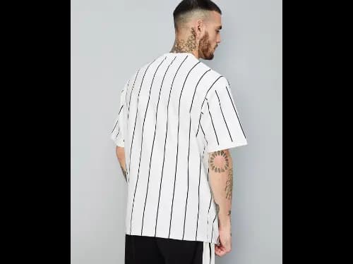 Men Striped Oversized Fit V-Neck T-Shirt (4)