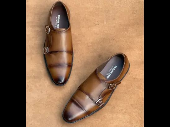 Men’s Two-Toned Tan Cow Leather Double Monk Strap Shoe