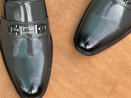 Men’s High-Gloss Gray (Black Shaded) Cow Leather Slip-on Shoe (4)
