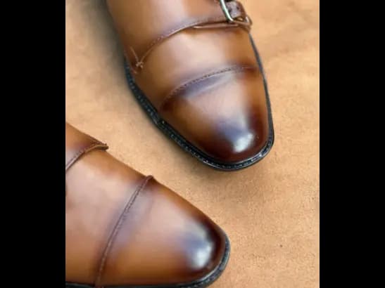 Men’s Two-Toned Tan Cow Leather Double Monk Strap Shoe (3)