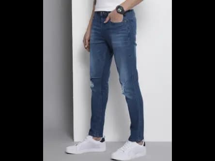 Heavily Washed Distressed Carrot Fit Jeans