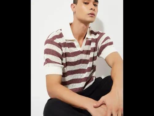 URB_N Men Striped Knit Oversized Polo T-Shirt