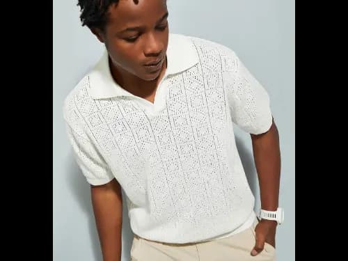 Pointelle-Knit Oversized Polo T-Shirt