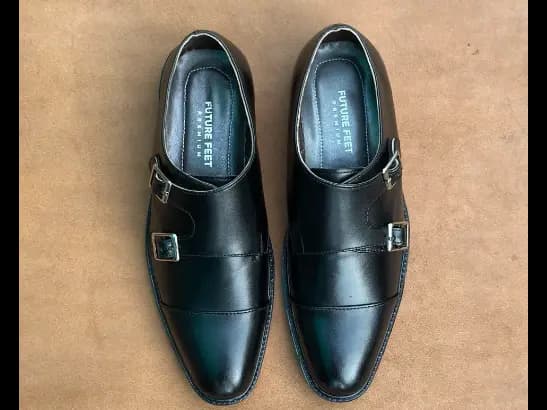 Men’s Jet Black Cow Leather Double Monk Strap Shoe