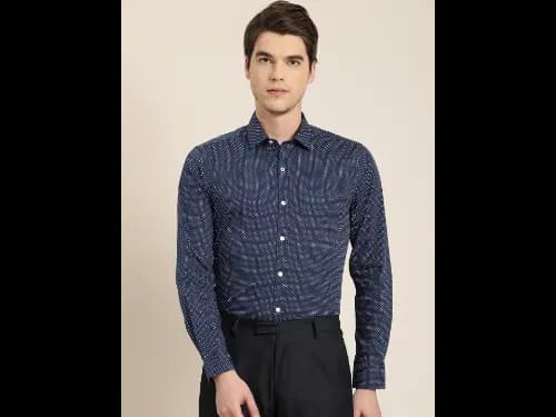 Men Navy Blue & White Slim Fit Printed Sustainable Formal Shirt (2)