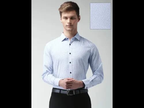 Blue & White Printed Slim Fit Sustainable Formal Shirt