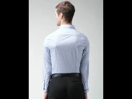 Blue & White Printed Slim Fit Sustainable Formal Shirt (4)
