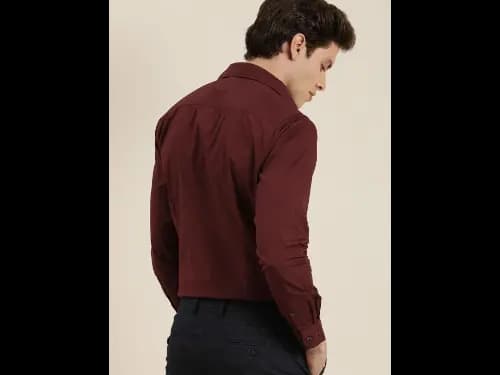 Men Maroon Regular Fit Solid Sustainable Formal Shirt (4)
