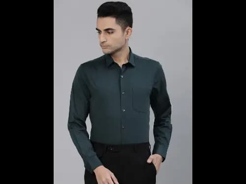 Men Green Slim Fit Solid Formal Shirt