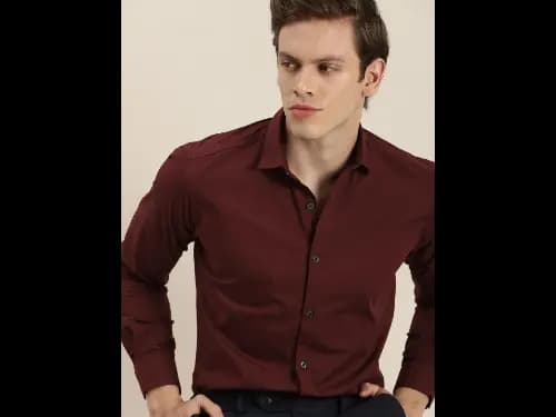 Men Maroon Regular Fit Solid Sustainable Formal Shirt